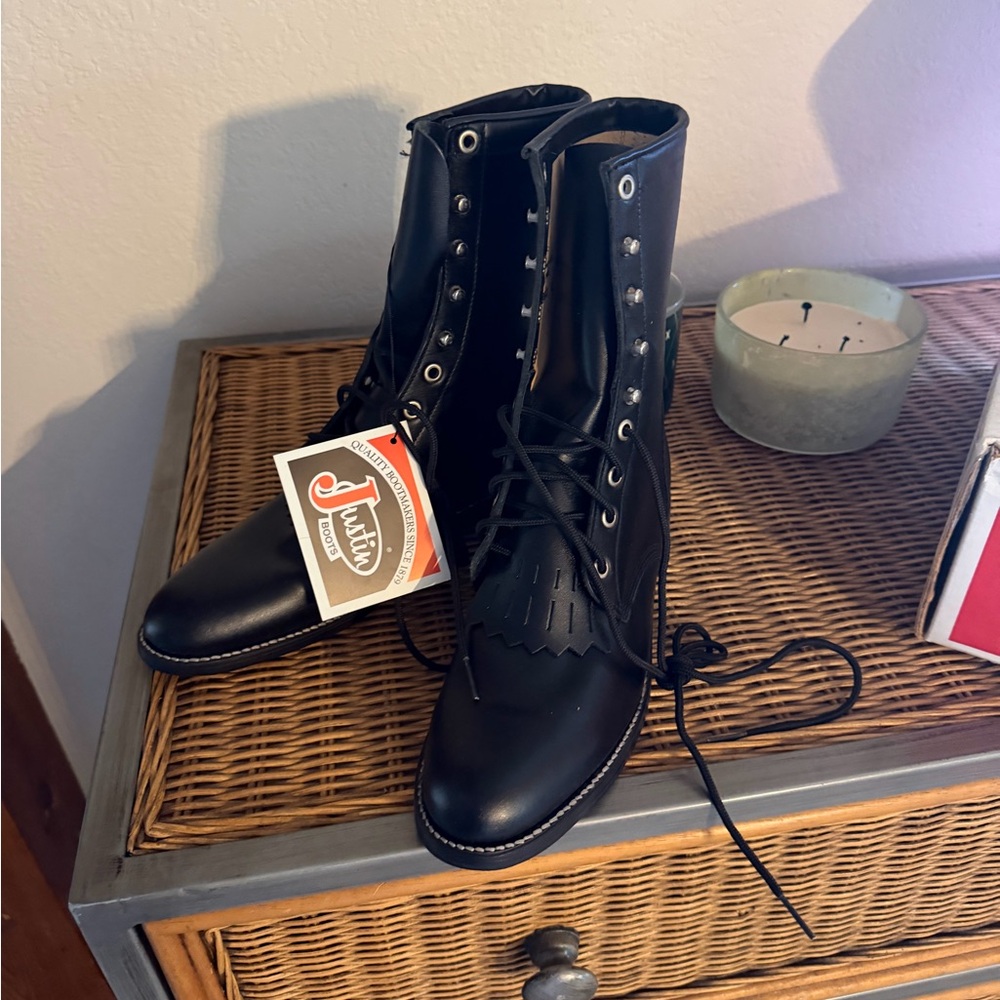 Black Lace-Up Roper boots Justin - Picture 4 of 7